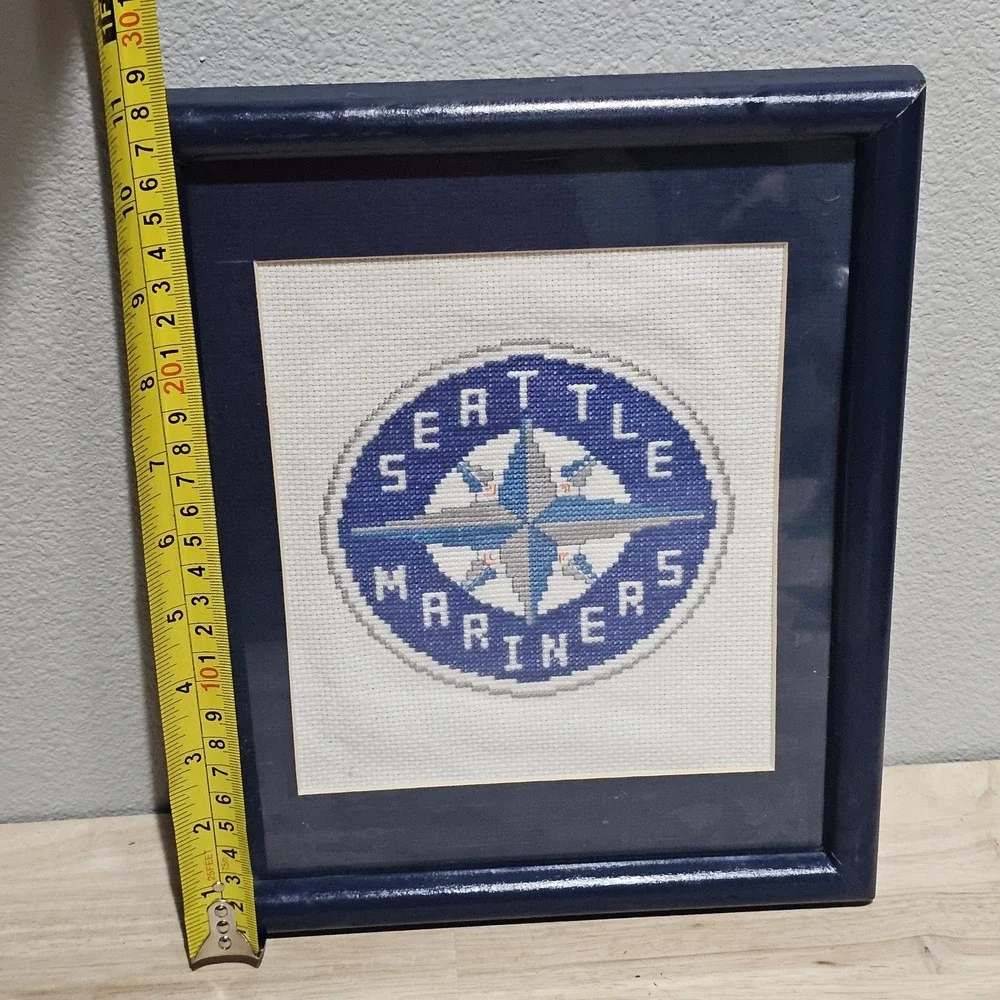 Vintage 1993 Seattle Mariners Cross Stitch Needlepoint Framed MLB Baseball  Art